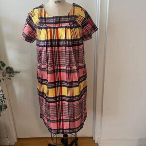 FRANCES VALENTINE Easy Dress in Madras Multi Plaid Size XS